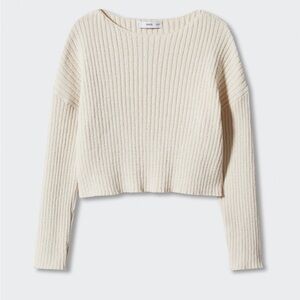 Mango Boat Neck Ribbed Sweater Cream